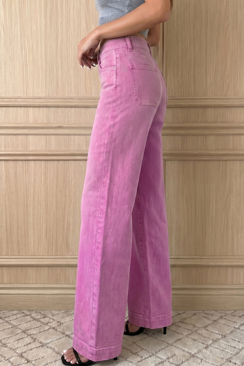 Mist Green 2-Button High Waist Wide Leg Jeans