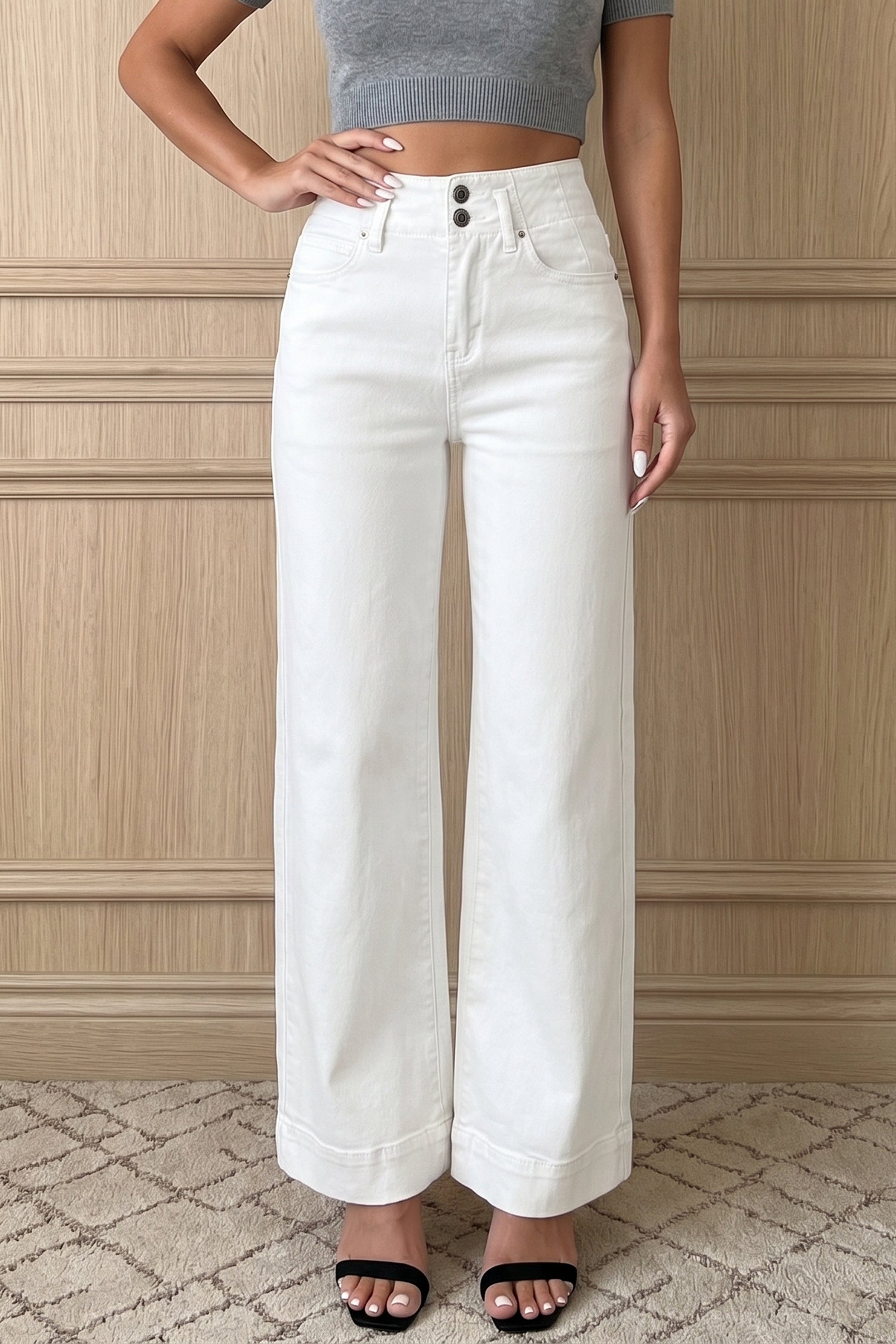 Mist Green 2-Button High Waist Wide Leg Jeans