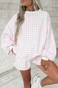 Yellow Plaid Baggy Pullover Drawstring Casual Shorts 2pcs Outfit