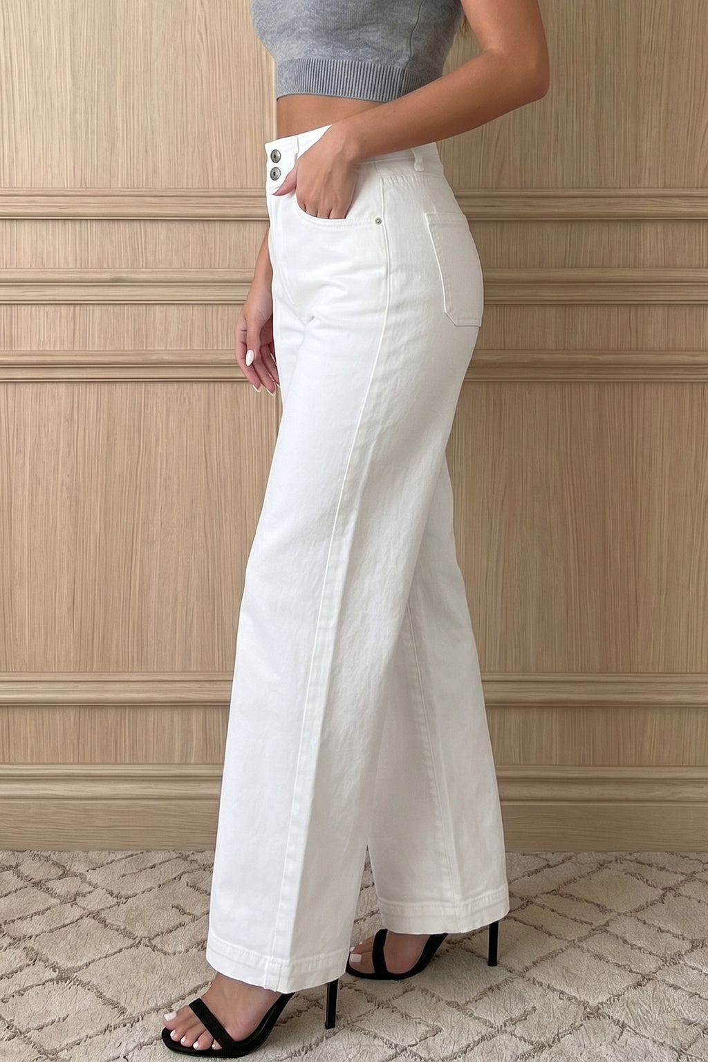 Mist Green 2-Button High Waist Wide Leg Jeans