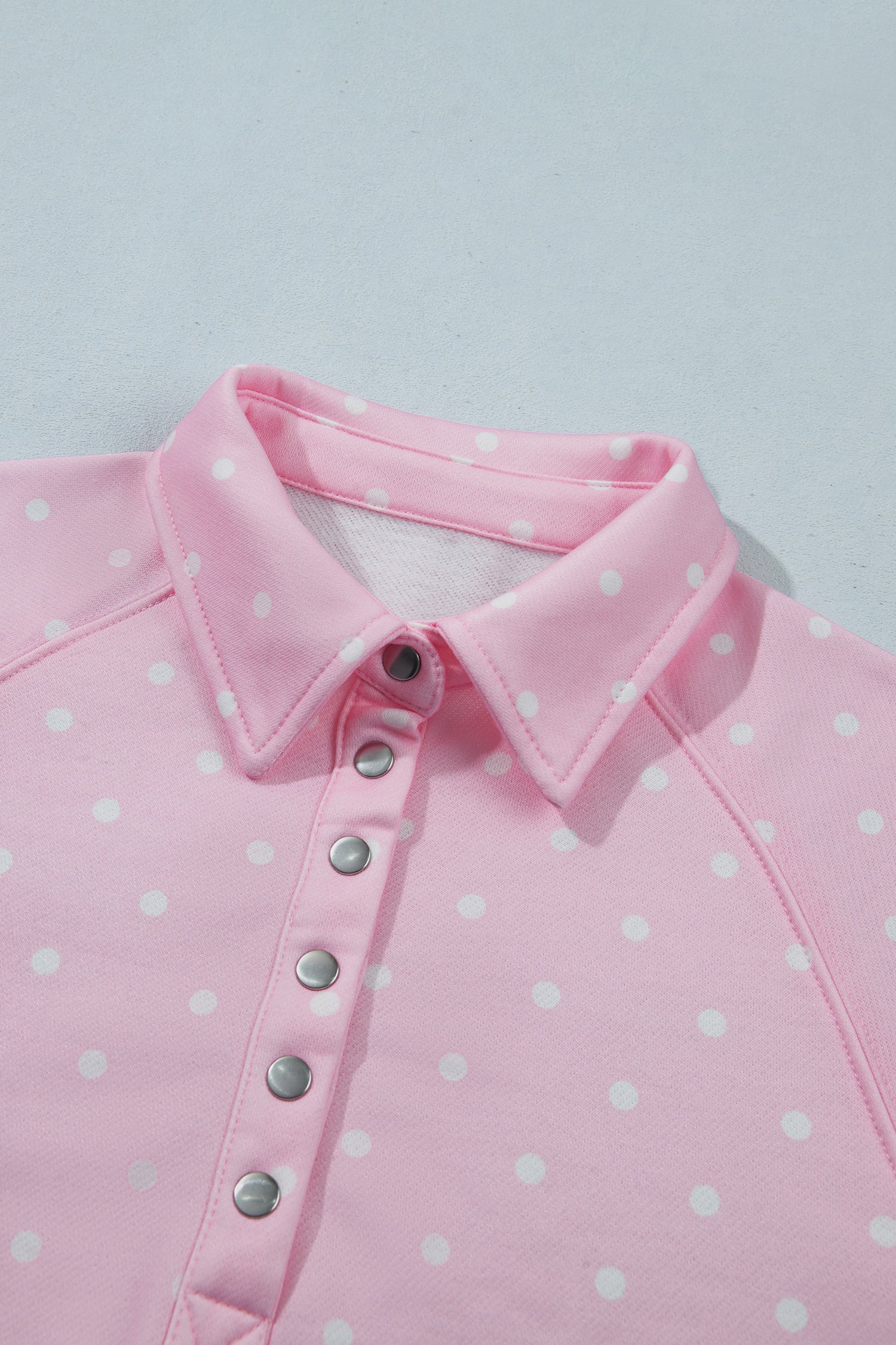 Brown Polka Dot Print Metal Button Collar Casual Pullover Sweatshirt