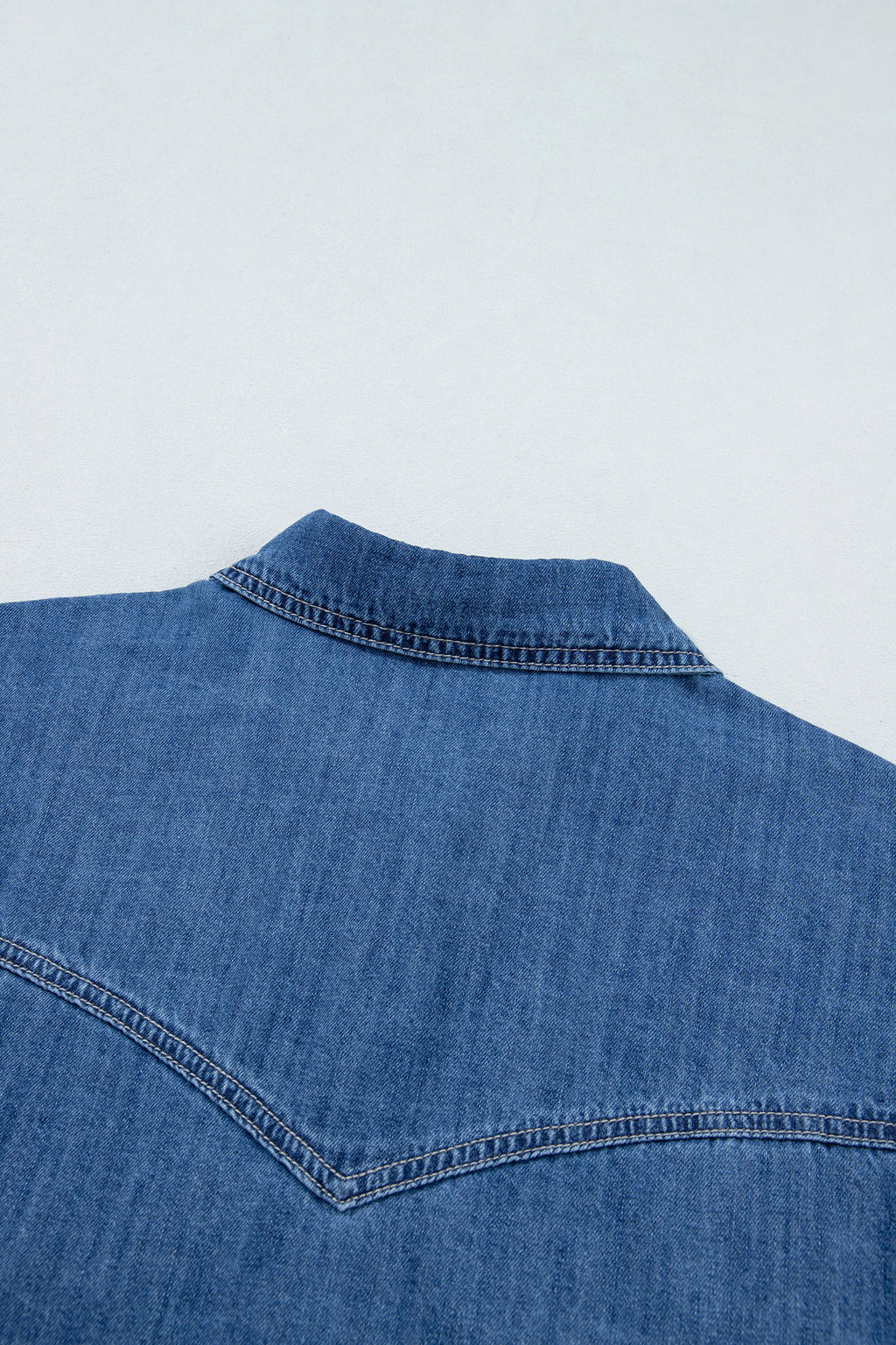 Sail Blue Western Patch Pockets Tunic Length Long Sleeve Denim Shirt